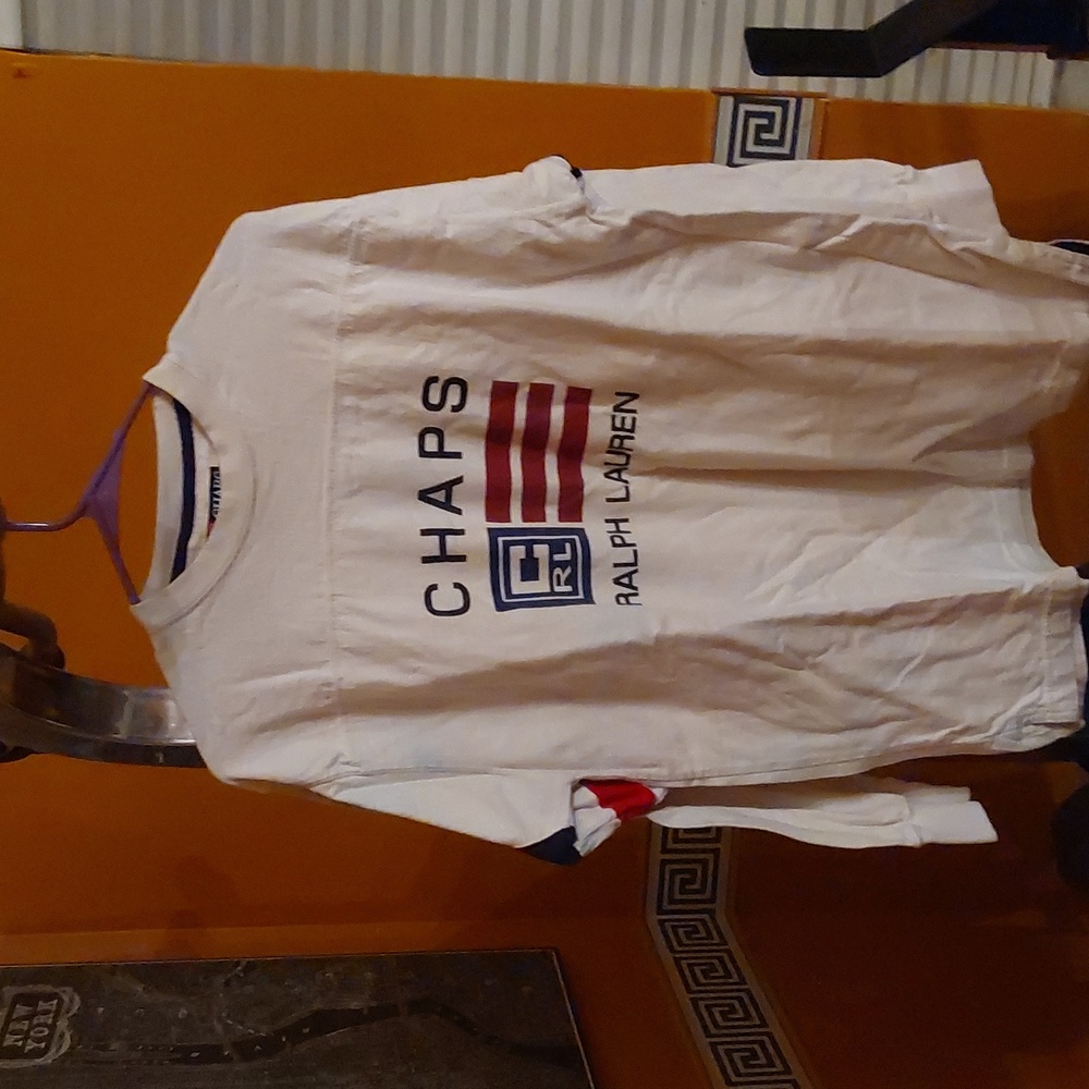 ORIGINAL VINTAGE CHAPS RL L/ SLEEVE LOGO SHIRT SIZE S..RED WHITE N BLUE